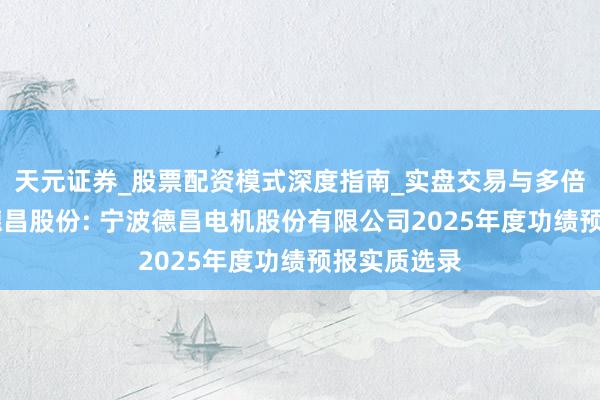 天元证券_股票配资模式深度指南_实盘交易与多倍杠杆讲解 德昌股份: 宁波德昌电机股份有限公司2025年度功绩预报实质选录