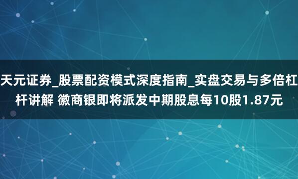 天元证券_股票配资模式深度指南_实盘交易与多倍杠杆讲解 徽商银即将派发中期股息每10股1.87元